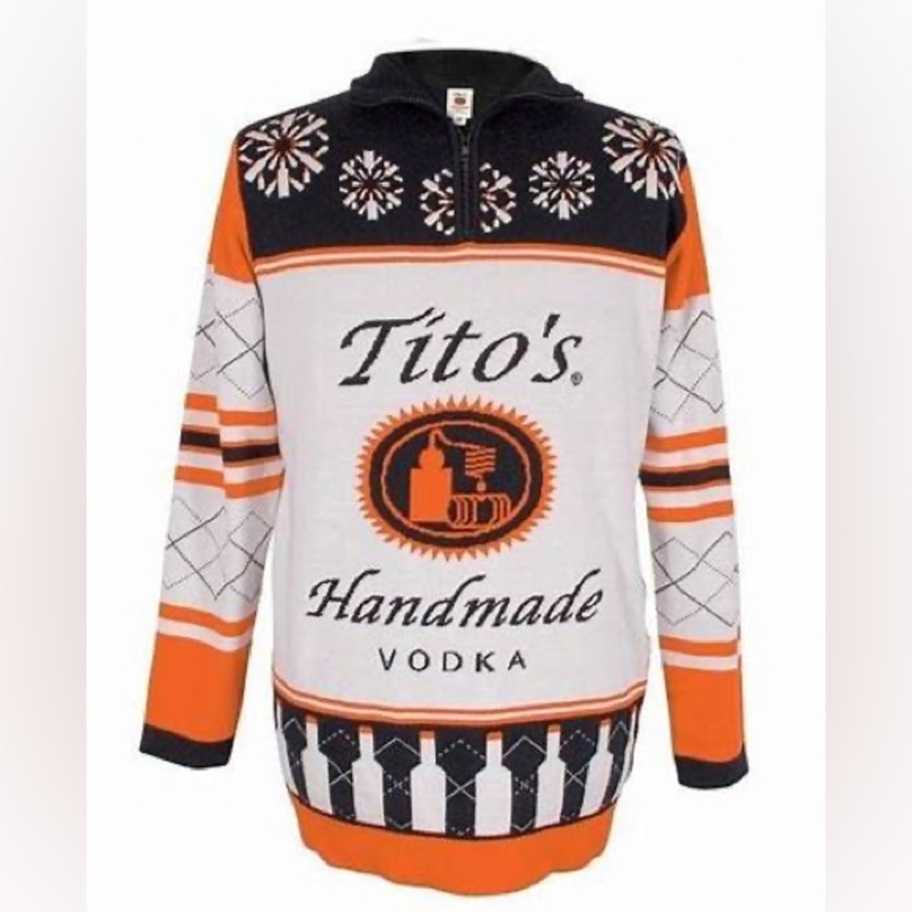 Authentic titos handmade vodka Ugly Christmas Sweater- 1/4 zip